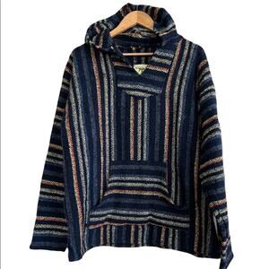 Iguana Jack Mexican Woven Poncho Hooded Men's XL Multicolor Hippie Soutwestern